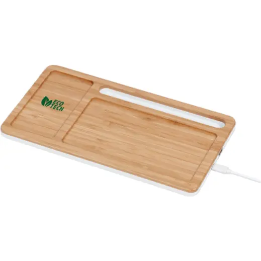Okiyo Musen Bamboo Wireless Charger Desk Organiser Branded